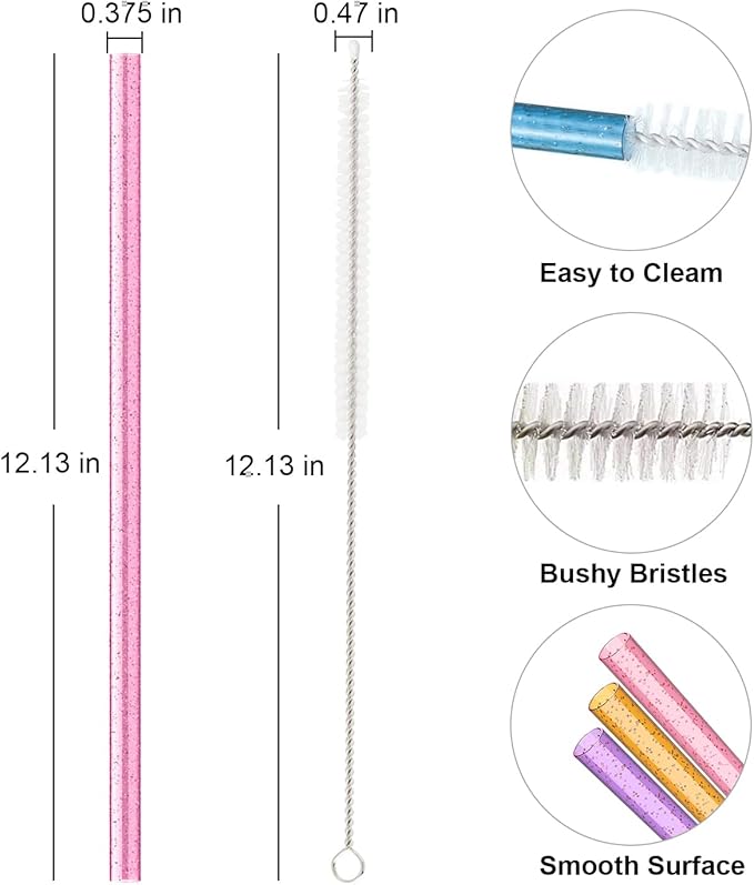 Replacement Straw Compatible with Stanley 40 oz 30 oz Cup Tumbler, 6 Pack Reusable Straw with Cleaning Brush, Plastic, Color, Dishwasher Safe