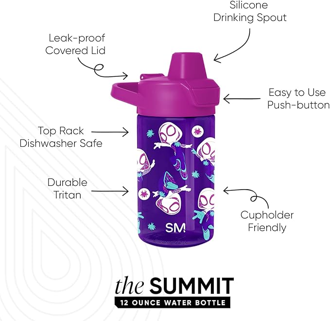 Simple Modern Marvel Kids Tritan Plastic Summit Water Bottle | 12 oz BPA-Free Cup with Covered Leak Proof Straw Lid for Girls, Toddlers | Spider Gwen