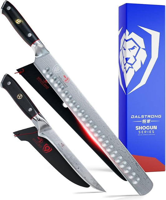 Dalstrong Slicing Carving Knife 12 inch + Boning Knife 6 inch - Shogun Series ELITE - Japanese AUS-10V Super Steel - G10 Handle - Fillet Kitchen Cooking Knife - Sheaths Inlcuded