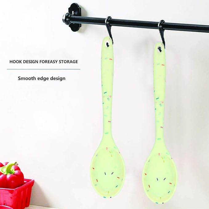 2 Pcs Silicone Spoons for Cooking Heat Resistant, Hygienic Design Cooking Utensi Rubber Spoons for Kitchen Cooking Baking Stirring Mixing Tools (Rainbow White)