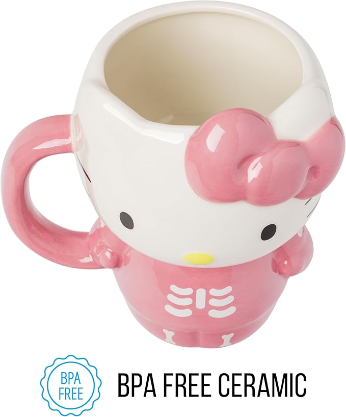 Silver Buffalo Sanrio Hello Kitty Halloween Spooky Pink Skeleton Costume Ceramic 3D Sculpted Mug, 20 Ounces