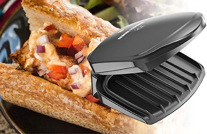 George Foreman 2-Serving Classic Plate Electric Indoor Grill and Panini Press, Black, Small Compact Size, GR10B