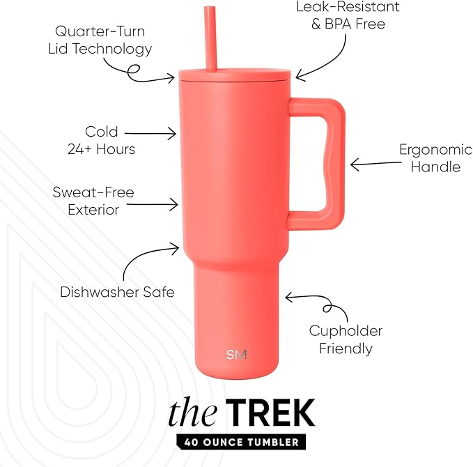 Simple Modern 40 oz Trek Tumbler with Handle and Straw Lid | Cup Holder Friendly Insulated Stainless Steel Travel Mug | Honolulu