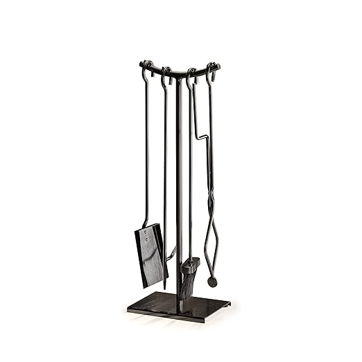 2WAYZ 5-Piece Fireplace Tools Set - Modern Glossy Finish Black Fireplace Accessories - Includes Tongs, Fire Poker, Shovel, and Brush - Powder-Coated Cast Iron Fire Pit Tools for Chimney - 25x9x2-Inch