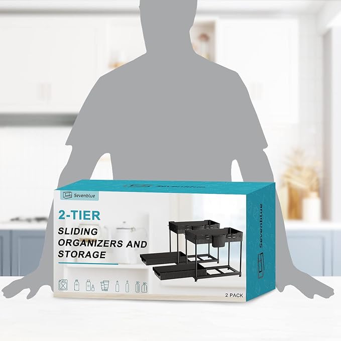 3 Pack Multi-Purpose Under Sink Organizers and Storage (Black-2 Pack, 15.6 inches)