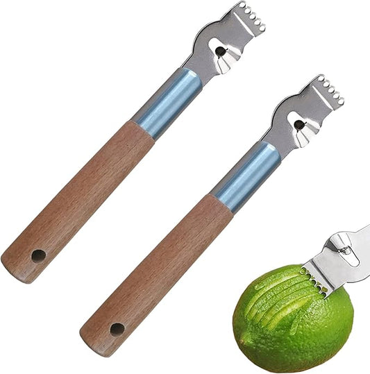 2Pcs Lemon Zester Tool Citrus Peeler Zester Grater with Handle Stainless Steel Fruit Grater Peeling Knife With Wooden Handle Multipurpose Kitchen Gadgets Bar Accessories