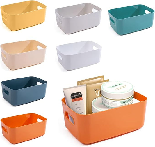 OWill 7 Pcs 2.1 L Plastic Storage B-ins and Baskets for Efficient Home Classroom Organization Small Containers in Multicolour for Kitchen, Cupboard box, and Bathroom Organizer on Shelves and Tubs