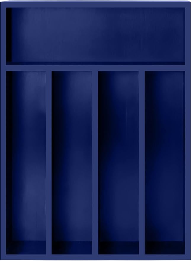 Utopia Kitchen Silverware Organizer, Bamboo Utensil Drawer Organizer for Cutlery, Utensils & Flatware (5 Compartment, Blue) Pack of 1