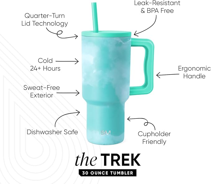 Simple Modern 30 oz Trek Tumbler with Handle and Straw Lid | Cup Holder Friendly Insulated Stainless Steel Travel Mug | Ocean Tide
