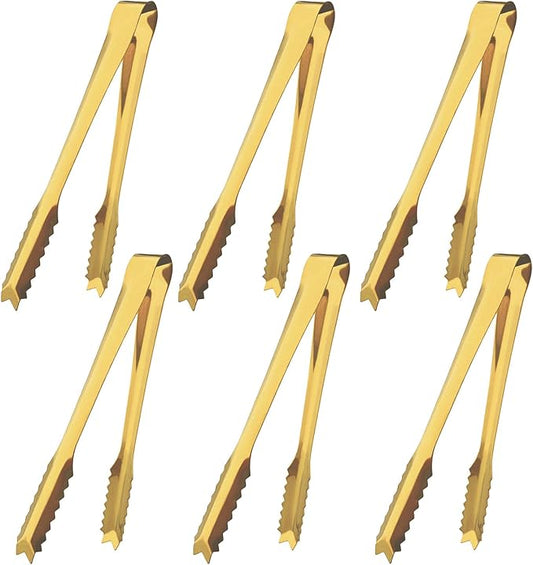 6 Pcs Ice Tongs Stainless Steel 6 Inch with Serrated Teeth Durable Serving Metal Tongs for Kitchen, BBQ, Buffet & Party Secure Grip Mini Tongs for Ice Cubes, Sugar, Salad，Appetizers