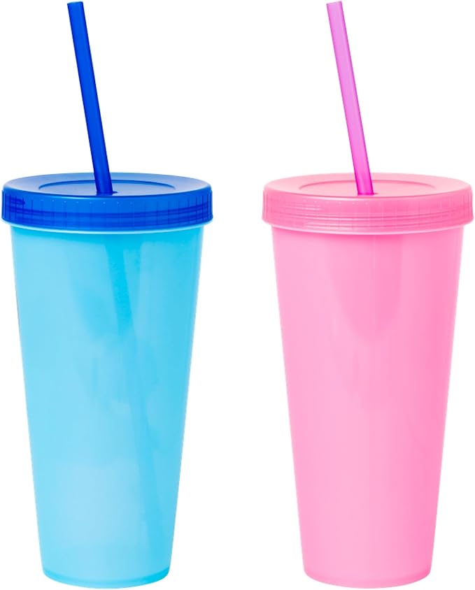 Silver Buffalo Disney Lilo and Stitch Angel Coconut Flowers 2 Count Color Change Plastic Tumbler, 24-Ounce (Pack of 12)