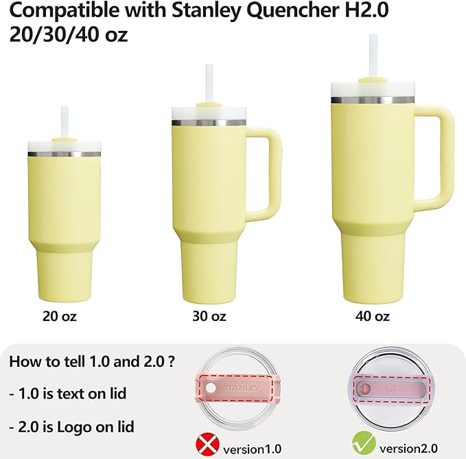 Silicone Spill Stopper Set Compatible with Stanley Cup 2.0 30oz & 40oz with Straw Cover (Set of 2, Pomelo)
