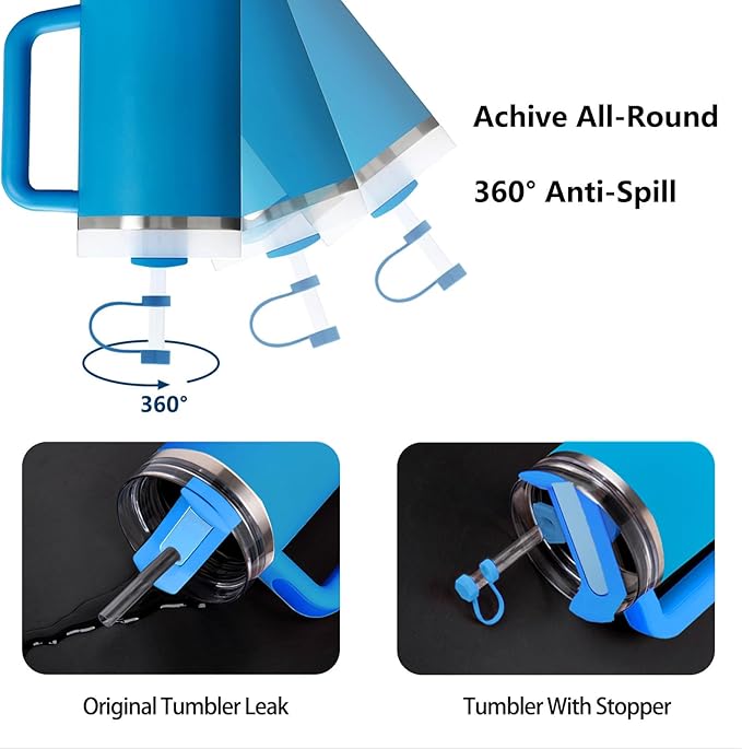 Silicone Spill Stopper Set Compatible with Stanley Cup 2.0 30oz & 40oz with Straw Cover (Set of 2, Azure)
