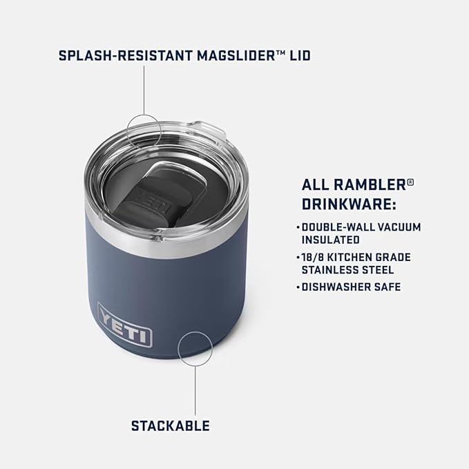YETI Rambler 10 oz Stackable Lowball 2.0, Vacuum Insulated, Stainless Steel with MagSlider Lid, Big Sky Blue