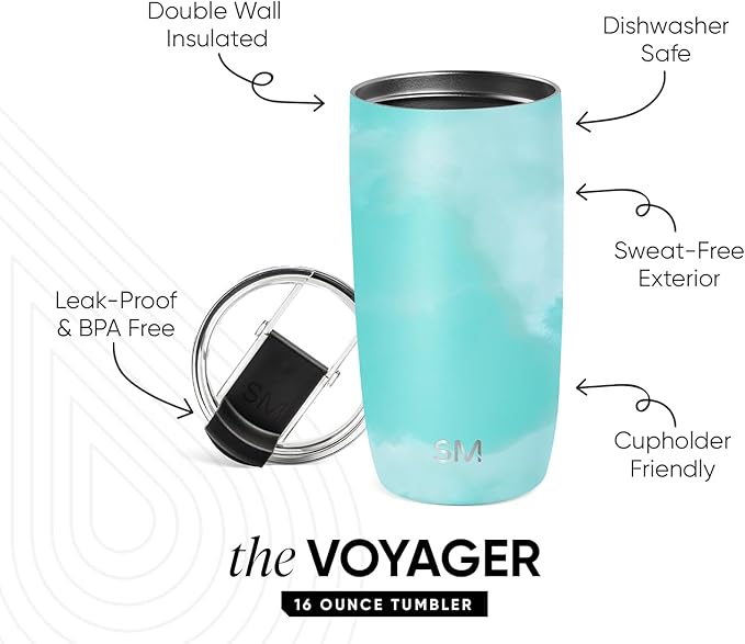 Simple Modern Travel Coffee Mug Tumbler with Flip Lid | Reusable Insulated Stainless Steel Cold Brew Iced Coffee Cup | Gifts for Women Men Him Her | Voyager Collection | 16oz | Ocean Tide