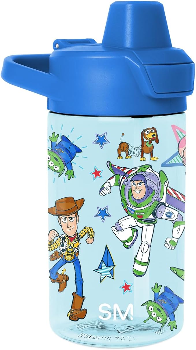 Simple Modern Disney Kids Tritan Plastic Summit Water Bottle | 12 oz BPA-Free Cup with Covered Leak Proof Straw Lid for Boys, Toddlers | Buzz and Woody Adventures