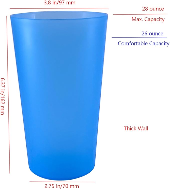 Unbreakable Plastic Cups Reusable - 28 oz Plastic Tumblers set of 12, BPA-Free Dishwasher Safe & Lightweight Reusable Cups for Kitchen, Home, Office, Outdoor