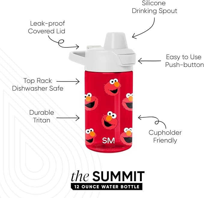 Simple Modern Sesame Street Kids Tritan Plastic Summit Water Bottle | 12 oz BPA-Free Cup with Covered Leak Proof Straw Lid for Boys, Girls,Toddlers | Elmo Says