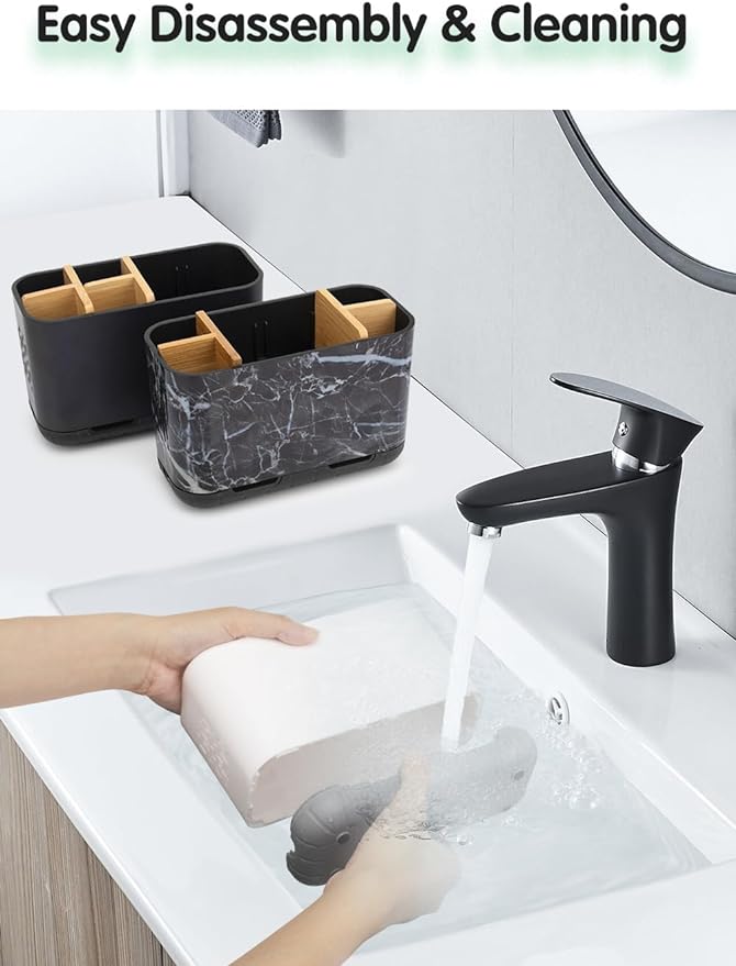 Toothbrush Holders for Bathrooms - Bamboo Divider Toothbrush and Toothpaste Holder with Drainage, Kids Electric Toothbrush Organizer for Bathroom Countertop, White Tooth Brush Holder