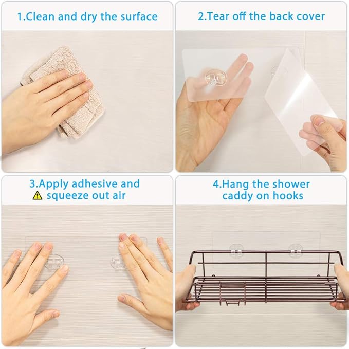 Nieifi Shower Caddy Shelf with Hooks Storage Rack Organizer Adhesive Stainless Steel without Drilling for Bathroom, Lavatory, Washroom, Restroom, Shower, Toilet, Kitchen (Brown, 3 Pack)