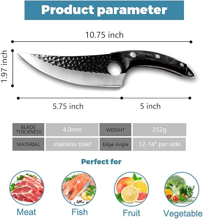 Huusk Viking Knives, Butcher Knife Black Forged Boning Knife with Sheath Japanese Fillet Meat Cleaver Knives Full Tang for Kitchen, Camping, BBQ Thanksgiving Christmas Gifts