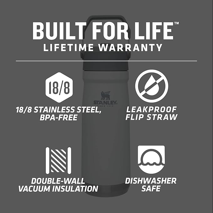 STANLEY IceFlow Flip Straw Water Bottle 22 oz | Built-In Straw for Travel and Sports | Lightweight and Leak Resistant | Insulated Stainless Steel | BPA-Free | Polar