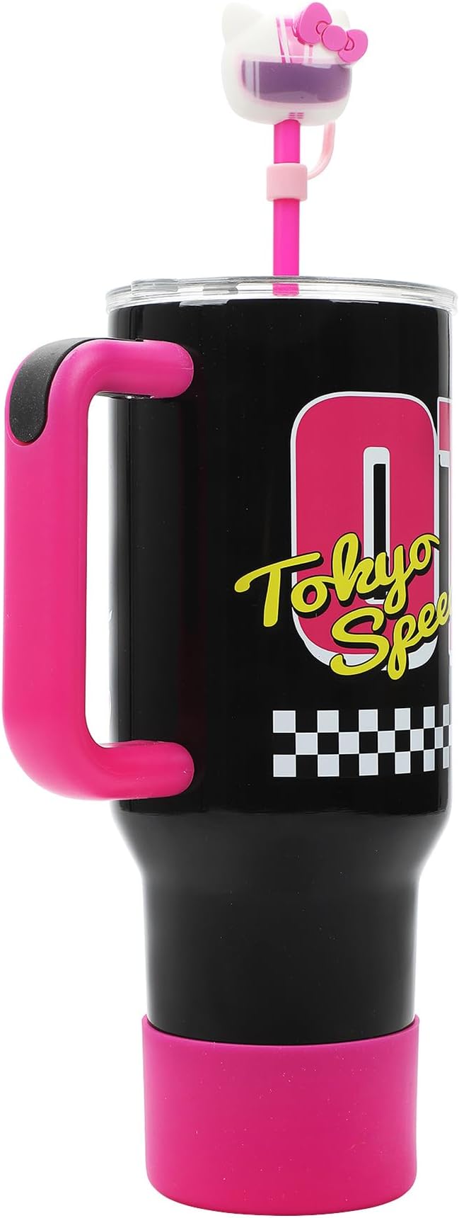 Bioworld Hello Kitty Race Car 40 Oz Black & Pink Stainless Steel Tumbler With Handle