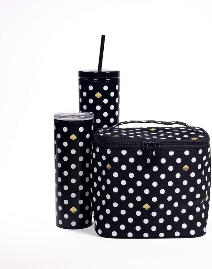 kate spade new york Insulated Tumbler with Reusable Straw, Black 24 Ounce Acrylic Travel Cup with Lid, Polka Dots