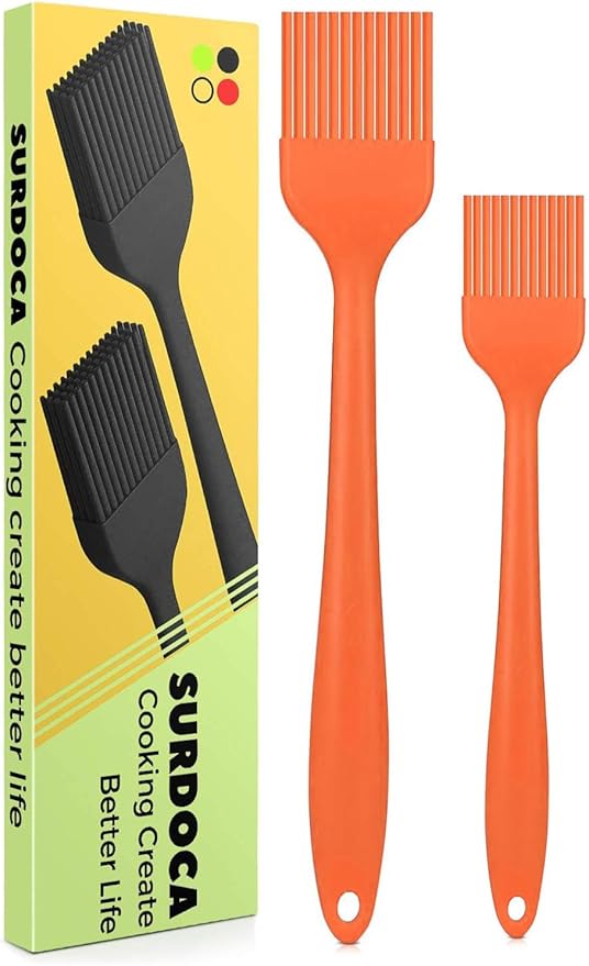 SURDOCA Silicone Pastry Basting Brush - 2Pcs 10 + 8 in Heat Resistant Brush for Baking Cooking Food, BPA Free Kitchen Brush for Sauce Butter Oil, Stainless Steel Core Design for Barbecue BBQ Grilling