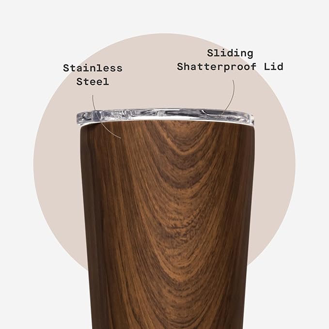 Corkcicle Classic Tumbler - Keeps Drinks Cold for 9 Hours & Hot for 3 - Triple-Insulated Stainless Steel - Holiday Tumbler Gift - 16 oz - Walnut Wood