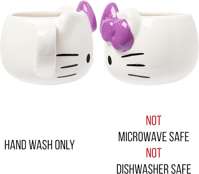 Silver Buffalo Sanrio Hello Kitty Purple Bow Ceramic 3D Sculpted Mug, 20 Ounces