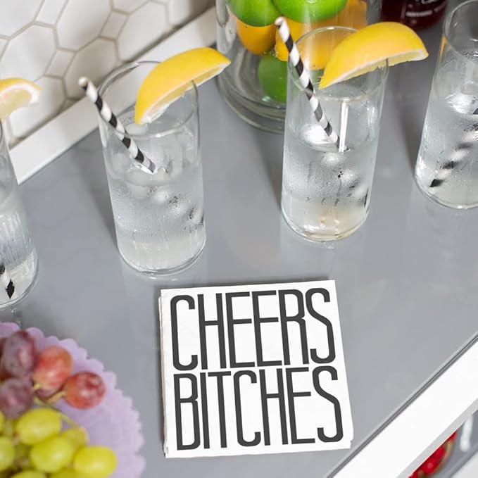 Twisted Wares - Funny Cocktail Napkins - CHEERS BITCHES - Boutique Cocktail Napkins - Perfect for any Celebrations 5"X5" (20 Pack)