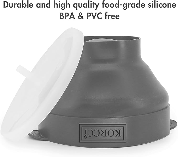 The Original Korcci Microwaveable Silicone Popcorn Popper, Microwave Popcorn Popper, Collapsible Microwave Popcorn Maker Bowl, No Oil Needed, Use In Microwave, Dishwasher Safe (Grey)
