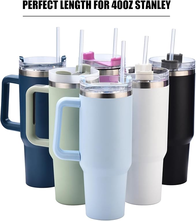 ALINK 12-Pack Reusable Plastic Clear Straws, 13 inch Extra Long Tumbler Straws for Stanley Cups, 1 Gallon, 64 oz 40 oz 32 oz Water Bottles, Plus Cleaning Brush