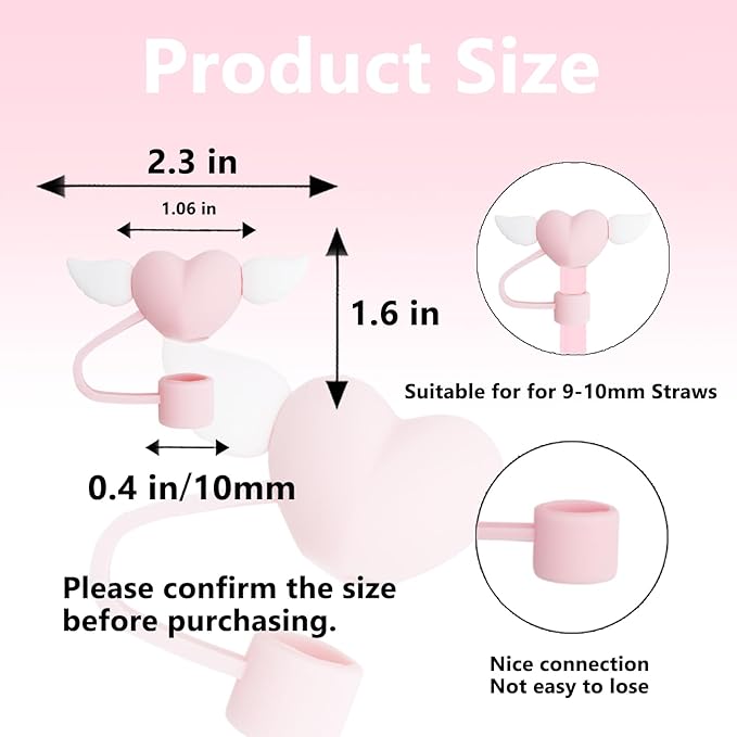 Love Wings Straw Covers Cap Toppers Compatible with Stanley 30&40 oz Tumbler Cups,Reusable Cute Silicone Straws Tips Lids Protectors for 0.4 in/10mm Stanleys Cup Accessories(6 Pcs)