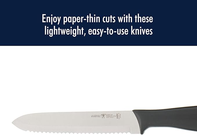 HENCKELS Silvercap Razor-Sharp 5-inch Serrated Utility Knife, Tomato Knife, German Engineered Informed by 100+ Years of Mastery, Black