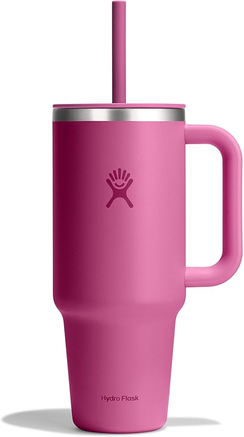 Hydro Flask Travel Tumbler with Handle, Lid and Straw - Insulated Stainless Steel in 40 Oz Reef Pink