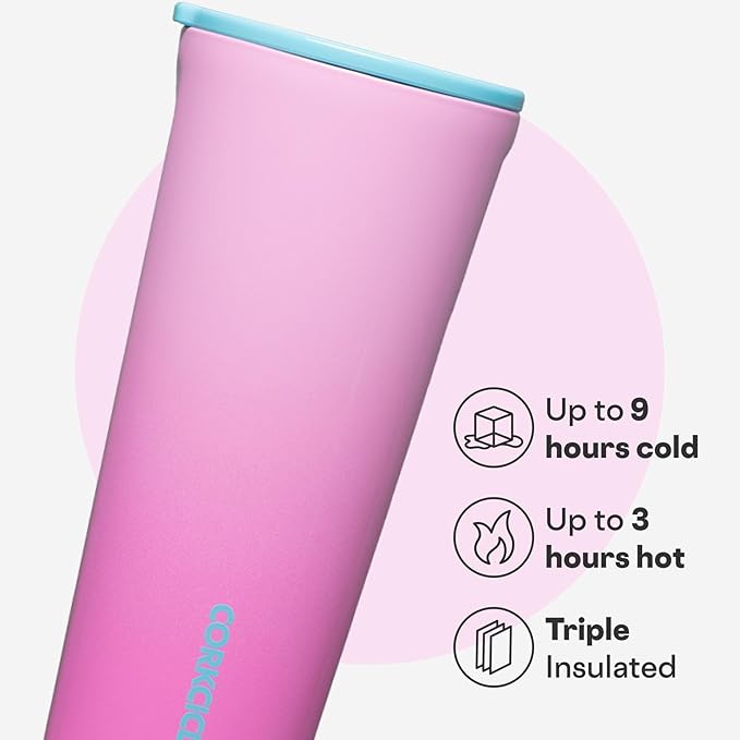 Corkcicle Classic Tumbler - Keeps Drinks Cold 9 Plus Hours - Triple Insulated Stainless Steel Drink Tumbler - Sliding Lid - Summer Drinkware Gift - Keeps Drinks Ice Cold - 24 oz - Pink Pop