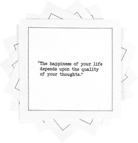 Five Star Marcus Aurelius Quotes | White Cotton Cocktail Napkins | 50 Luxury Disposable Beverage Napkins with Witty Bar Quotes | Drink Napkins for Parties, Bars, Weddings & Game Nights