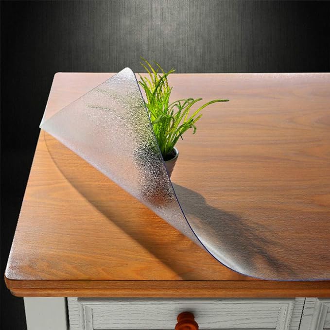 NECAUX Custom 36 x 63 Inch Frosted Table Cover Protector, 1.5mm Thick Plastic Waterproof Heavy Duty Desk Pad Mat Non-Slip Tablecloth Protector for Coffee Table Sofa Table Dining Room Table Countertop