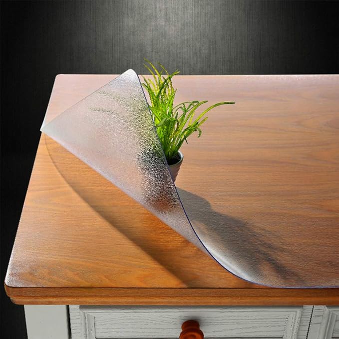 NECAUX Custom 39 x 39 Inch Frosted Table Cover Protector, 1.5mm Thick Crystal Water Resistant Plastic Square Heavy Duty Desk Pad Mat Non-Slip Tablecloth Protector for Dining Room Table, Meeting Table