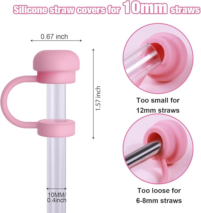 GLAMFIELDS 12Pcs Straw Topper Cap for Stanley Tumbler 40-20 oz, 0.4in 10mm Soft Silicone Straw Covers for Stanley Cup Accessories, Dust-proof Reusable Drinking Straw Tips Lids