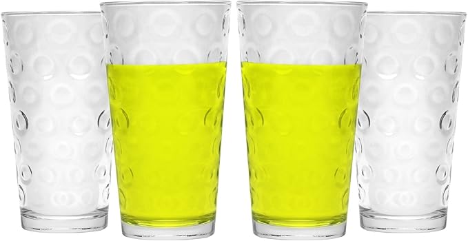 Circleware 40180 Circle Set of 4-15.7 oz Heavy Base Highball Drinking Glasses Tumblers Ice Tea Beverage Cups Glassware for Water, Juice, Beer, 4pc,