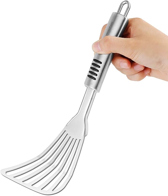 Premium Fish Spatula - Rust-Resistant Stainless Steel, Non-Slip Handle, Ideal for Grilling, Frying, Turning and Flipping Fish, Meat, Eggs, and More - Ergonomic Design for Perfect Results - Set of 2