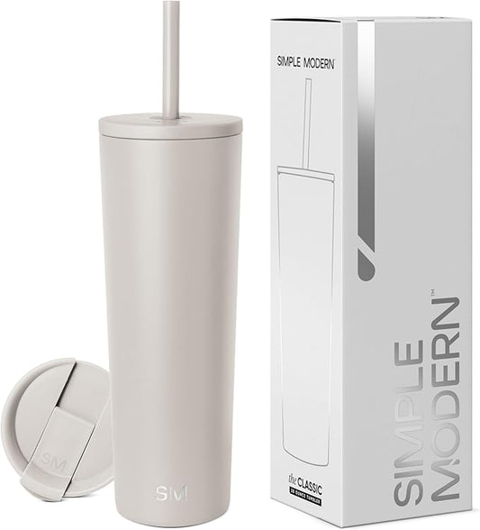 Simple Modern Insulated Tumbler with Lid and Straw | Iced Coffee Cup Reusable Stainless Steel Water Bottle Travel Mug | Gifts for Women Men Her Him | Classic Collection | 28oz | Almond Birch