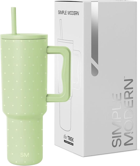 Simple Modern 40 oz Trek Tumbler with Handle and Straw Lid | Cup Holder Friendly Insulated Stainless Steel Travel Mug | Pistachio Dots