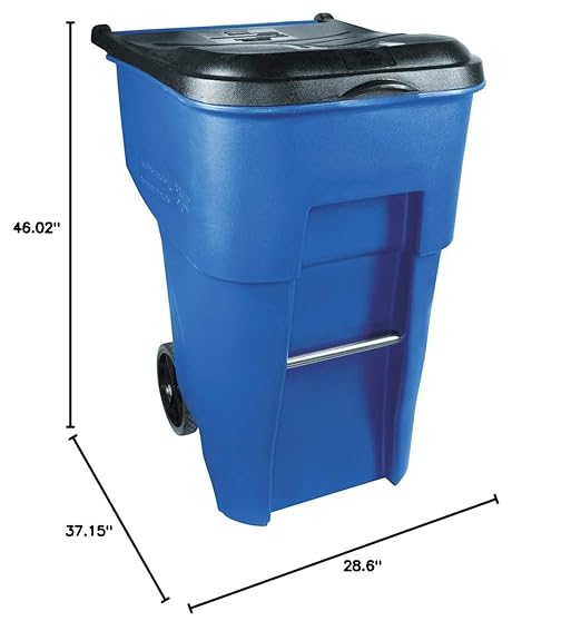 Rubbermaid Commercial Products BRUTE Rollout Trash/Garbage Can/Bin with Wheels, 95 Gal, Blue, for Restaurants/Hospitals/Offices/Back of House/Warehouses/Home