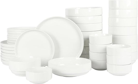 Gibson Home Rothernberg 40-Piece White Porcelain Dinnerware Set – Service for 8, Stackable Plates and Bowls, Durable Kitchen Dinner Set
