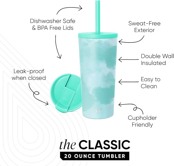 Simple Modern Classic Tumbler with Lid and Straw | Insulated Iced Coffee Cup Reusable Stainless Steel Water Bottle Travel Mug | Gifts for Women Men Her Him | 20oz | Ocean Tide