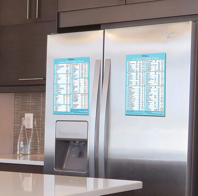 Perfect Accessories for Instant Pot (100 Foods) and Air Fryer (76 Foods) Cooking Times Magnets 8"x11" Big Magnet Big Text Easy To Read Accurate Cookbook Recipes Reference Cheat Sheet Chart Great Gifts